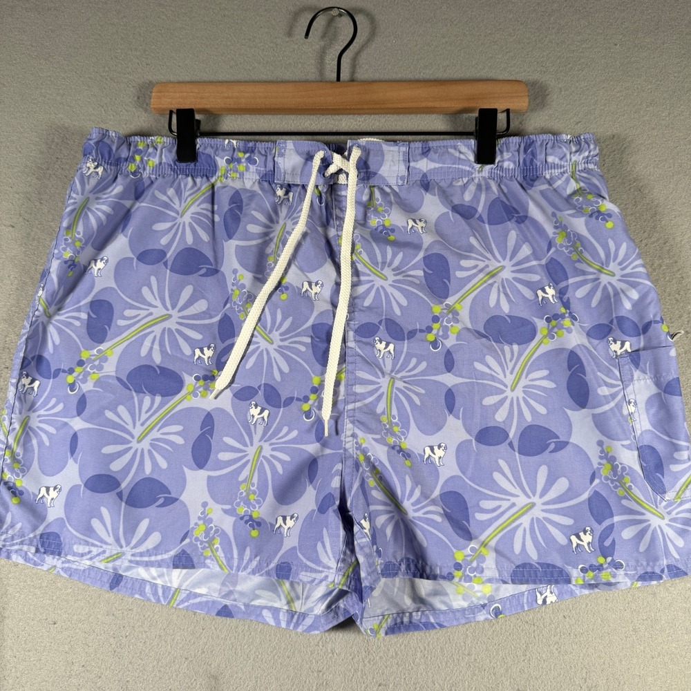 Big Dogs Mens XL Purple Tropical Floral Dog Print Swim Trunks Board Shorts 30-38
